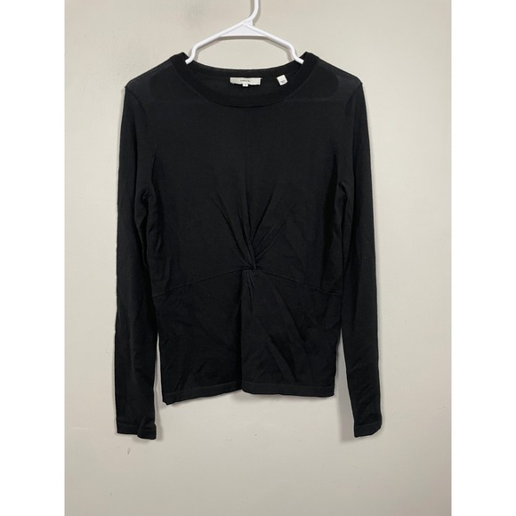 Vince Sweaters - Vince Wool and Silk Blend Twist Front Knit Top in Black Size Medium Quiet Luxury